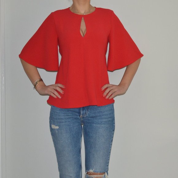 Zara business casual Top Red color with wide sleeves- XS - Picture 8 of 8